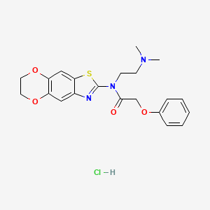 molecular formula C21H24ClN3O4S B2484267 N-(6,7-dihydro-[1,4]dioxino[2,3-f][1,3]benzothiazol-2-yl)-N-[2-(dimethylamino)ethyl]-2-phenoxyacetamide;hydrochloride CAS No. 1321891-62-6