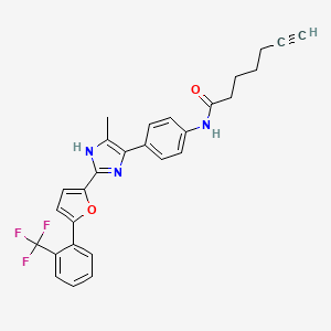 molecular formula C28H24F3N3O2 B2484269 N-[4-[5-Methyl-2-[5-[2-(trifluoromethyl)phenyl]furan-2-yl]-1H-imidazol-4-yl]phenyl]hept-6-ynamide CAS No. 2413875-26-8