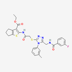 molecular formula C29H28FN5O4S2 B2484330 ethyl 2-(2-((5-((3-fluorobenzamido)methyl)-4-(m-tolyl)-4H-1,2,4-triazol-3-yl)thio)acetamido)-5,6-dihydro-4H-cyclopenta[b]thiophene-3-carboxylate CAS No. 393807-05-1