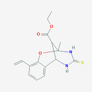 molecular formula C16H18N2O3S B2484375 ethyl 2-methyl-4-thioxo-10-vinyl-3,4,5,6-tetrahydro-2H-2,6-methanobenzo[g][1,3,5]oxadiazocine-11-carboxylate CAS No. 1024197-23-6