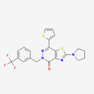 molecular formula C21H17F3N4OS2 B2484399 2-(pyrrolidin-1-yl)-7-(thiophen-2-yl)-5-(3-(trifluoromethyl)benzyl)thiazolo[4,5-d]pyridazin-4(5H)-one CAS No. 1105218-90-3