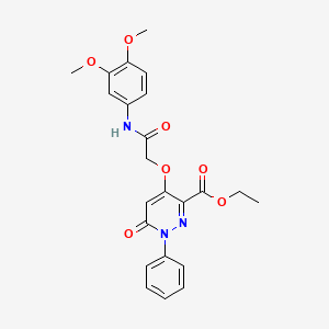 molecular formula C23H23N3O7 B2484417 Ethyl 4-(2-((3,4-dimethoxyphenyl)amino)-2-oxoethoxy)-6-oxo-1-phenyl-1,6-dihydropyridazine-3-carboxylate CAS No. 899729-65-8