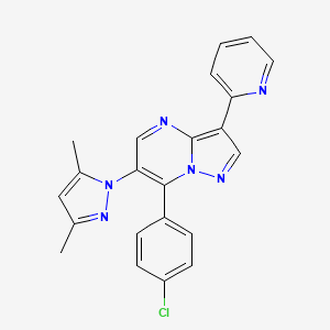 molecular formula C22H17ClN6 B2484484 7-(4-chlorophenyl)-6-(3,5-dimethyl-1H-pyrazol-1-yl)-3-(2-pyridinyl)pyrazolo[1,5-a]pyrimidine CAS No. 957002-67-4