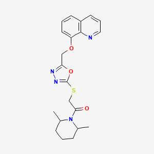 molecular formula C21H24N4O3S B2484517 1-(2,6-dimethylpiperidin-1-yl)-2-({5-[(quinolin-8-yloxy)methyl]-1,3,4-oxadiazol-2-yl}sulfanyl)ethan-1-one CAS No. 461452-01-7