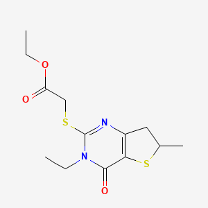 molecular formula C13H18N2O3S2 B2484530 Ethyl 2-((3-ethyl-6-methyl-4-oxo-3,4,6,7-tetrahydrothieno[3,2-d]pyrimidin-2-yl)thio)acetate CAS No. 851409-83-1