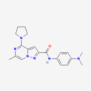 molecular formula C20H24N6O B2484675 N-[4-(dimethylamino)phenyl]-6-methyl-4-(pyrrolidin-1-yl)pyrazolo[1,5-a]pyrazine-2-carboxamide CAS No. 1775378-24-9