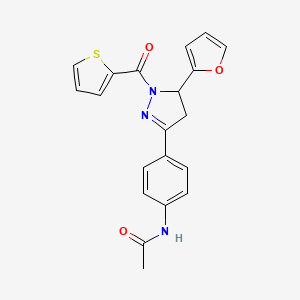 molecular formula C20H17N3O3S B2484691 N-{4-[5-(furan-2-yl)-1-(thiophene-2-carbonyl)-4,5-dihydro-1H-pyrazol-3-yl]phenyl}acetamide CAS No. 942034-19-7
