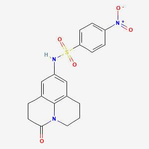 molecular formula C18H17N3O5S B2484708 4-nitro-N-(3-oxo-1,2,3,5,6,7-hexahydropyrido[3,2,1-ij]quinolin-9-yl)benzenesulfonamide CAS No. 898412-10-7