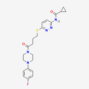 molecular formula C22H26FN5O2S B2484714 N-(6-((4-(4-(4-fluorophenyl)piperazin-1-yl)-4-oxobutyl)thio)pyridazin-3-yl)cyclopropanecarboxamide CAS No. 1040648-06-3