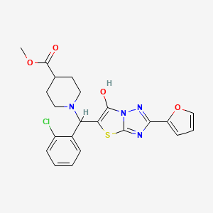 molecular formula C22H21ClN4O4S B2484725 methyl 1-[(2-chlorophenyl)[2-(furan-2-yl)-6-hydroxy-[1,2,4]triazolo[3,2-b][1,3]thiazol-5-yl]methyl]piperidine-4-carboxylate CAS No. 887219-98-9