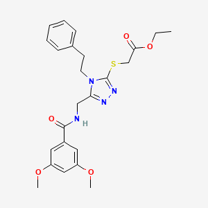 molecular formula C24H28N4O5S B2484746 ethyl 2-((5-((3,5-dimethoxybenzamido)methyl)-4-phenethyl-4H-1,2,4-triazol-3-yl)thio)acetate CAS No. 689746-94-9