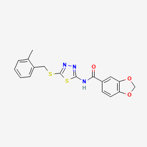 molecular formula C18H15N3O3S2 B2484763 N-(5-((2-methylbenzyl)thio)-1,3,4-thiadiazol-2-yl)benzo[d][1,3]dioxole-5-carboxamide CAS No. 868973-97-1