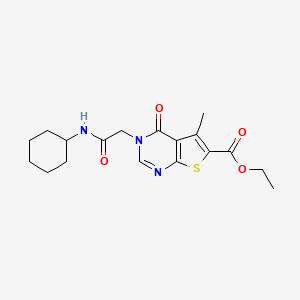 molecular formula C18H23N3O4S B2484794 ethyl 3-[(cyclohexylcarbamoyl)methyl]-5-methyl-4-oxo-3H,4H-thieno[2,3-d]pyrimidine-6-carboxylate CAS No. 634162-78-0