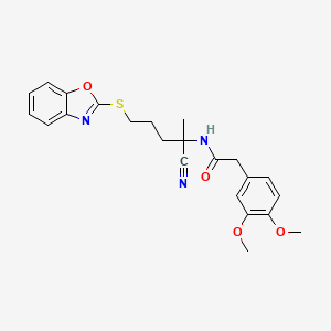 molecular formula C23H25N3O4S B2484808 N-[4-(1,3-benzoxazol-2-ylsulfanyl)-1-cyano-1-methylbutyl]-2-(3,4-dimethoxyphenyl)acetamide CAS No. 1427931-71-2