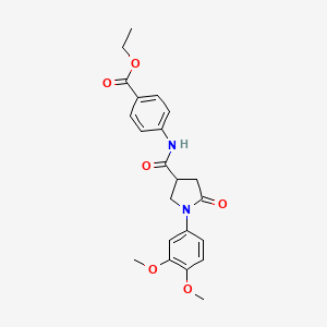 molecular formula C22H24N2O6 B2484826 Ethyl 4-({[1-(3,4-dimethoxyphenyl)-5-oxopyrrolidin-3-yl]carbonyl}amino)benzoate CAS No. 1291855-44-1