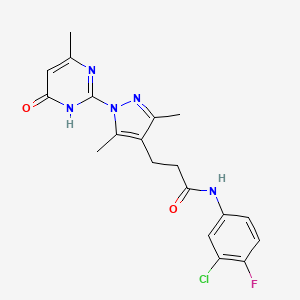 molecular formula C19H19ClFN5O2 B2484851 N-(3-chloro-4-fluorophenyl)-3-[3,5-dimethyl-1-(4-methyl-6-oxo-1,6-dihydropyrimidin-2-yl)-1H-pyrazol-4-yl]propanamide CAS No. 1170529-49-3