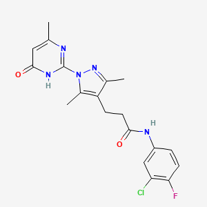 N-(3-chloro-4-fluorophenyl)-3-(3,5-dimethyl-1-(4-methyl-6-oxo-1,6-dihydropyrimidin-2-yl)-1H-pyrazol-4-yl)propanamide