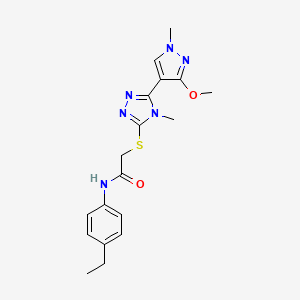 molecular formula C18H22N6O2S B2484859 N-(4-ethylphenyl)-2-((5-(3-methoxy-1-methyl-1H-pyrazol-4-yl)-4-methyl-4H-1,2,4-triazol-3-yl)thio)acetamide CAS No. 1013777-32-6