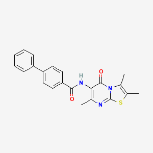 molecular formula C22H19N3O2S B2484860 N-(2,3,7-trimethyl-5-oxo-5H-thiazolo[3,2-a]pyrimidin-6-yl)-[1,1'-biphenyl]-4-carboxamide CAS No. 1021074-11-2