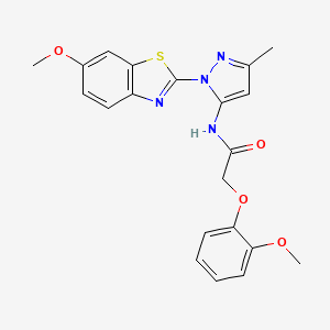 molecular formula C21H20N4O4S B2484903 N-(1-(6-methoxybenzo[d]thiazol-2-yl)-3-methyl-1H-pyrazol-5-yl)-2-(2-methoxyphenoxy)acetamide CAS No. 1172489-49-4