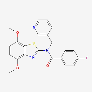molecular formula C22H18FN3O3S B2484912 N-(4,7-dimethoxy-1,3-benzothiazol-2-yl)-4-fluoro-N-[(pyridin-3-yl)methyl]benzamide CAS No. 895430-21-4