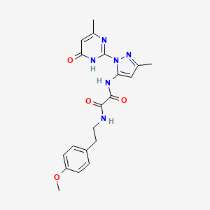 molecular formula C20H22N6O4 B2484915 N1-(4-methoxyphenethyl)-N2-(3-methyl-1-(4-methyl-6-oxo-1,6-dihydropyrimidin-2-yl)-1H-pyrazol-5-yl)oxalamide CAS No. 1013891-17-2