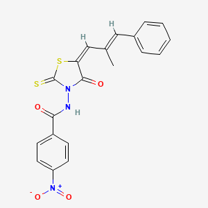 N-((E)-5-((E)-2-methyl-3-phenylallylidene)-4-oxo-2-thioxothiazolidin-3-yl)-4-nitrobenzamide