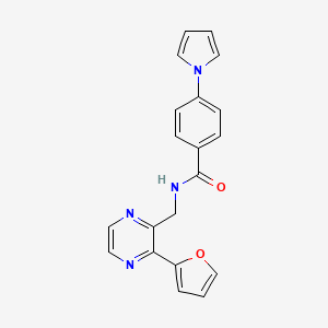 molecular formula C20H16N4O2 B2484984 N-{[3-(furan-2-yl)pyrazin-2-yl]methyl}-4-(1H-pyrrol-1-yl)benzamide CAS No. 2097861-02-2