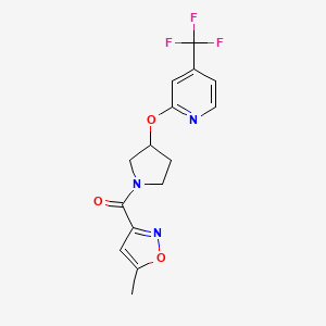 molecular formula C15H14F3N3O3 B2485074 (5-Methylisoxazol-3-yl)(3-((4-(trifluoromethyl)pyridin-2-yl)oxy)pyrrolidin-1-yl)methanone CAS No. 2034242-17-4