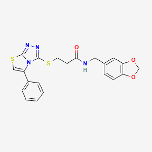 molecular formula C21H18N4O3S2 B2485077 N-(1,3-benzodioxol-5-ylmethyl)-3-[(5-phenyl[1,3]thiazolo[2,3-c][1,2,4]triazol-3-yl)thio]propanamide CAS No. 690960-01-1