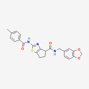 molecular formula C23H21N3O4S B2485140 N-(benzo[d][1,3]dioxol-5-ylmethyl)-2-(4-methylbenzamido)-5,6-dihydro-4H-cyclopenta[d]thiazole-4-carboxamide CAS No. 941968-07-6