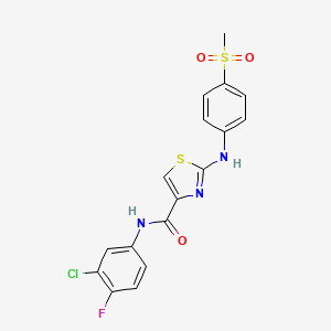 molecular formula C17H13ClFN3O3S2 B2485150 N-(3-chloro-4-fluorophenyl)-2-((4-(methylsulfonyl)phenyl)amino)thiazole-4-carboxamide CAS No. 1170047-69-4