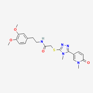 molecular formula C21H25N5O4S B2485160 N-(3,4-dimethoxyphenethyl)-2-((4-methyl-5-(1-methyl-6-oxo-1,6-dihydropyridin-3-yl)-4H-1,2,4-triazol-3-yl)thio)acetamide CAS No. 1105209-33-3