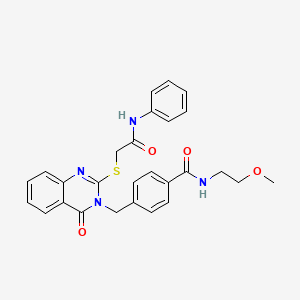 molecular formula C27H26N4O4S B2485168 N-(2-methoxyethyl)-4-[(4-oxo-2-{[(phenylcarbamoyl)methyl]sulfanyl}-3,4-dihydroquinazolin-3-yl)methyl]benzamide CAS No. 1115324-29-2