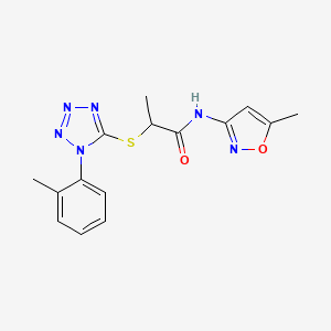 molecular formula C15H16N6O2S B2485173 N-(5-methyl-1,2-oxazol-3-yl)-2-{[1-(2-methylphenyl)-1H-tetrazol-5-yl]sulfanyl}propanamide CAS No. 887347-04-8