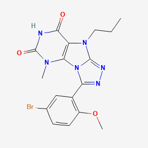 molecular formula C17H17BrN6O3 B2485212 3-(5-bromo-2-methoxyphenyl)-5-methyl-9-propyl-5H,6H,7H,8H,9H-[1,2,4]triazolo[3,4-h]purine-6,8-dione CAS No. 921562-08-5