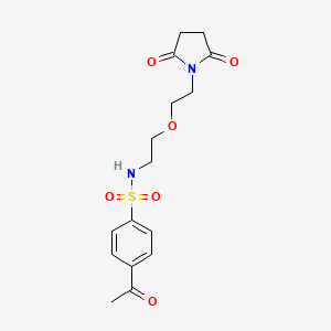 molecular formula C16H20N2O6S B2485288 4-acetyl-N-(2-(2-(2,5-dioxopyrrolidin-1-yl)ethoxy)ethyl)benzenesulfonamide CAS No. 2034497-17-9
