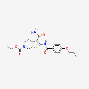 molecular formula C22H27N3O5S B2485291 ethyl 2-(4-butoxybenzamido)-3-carbamoyl-4,5-dihydrothieno[2,3-c]pyridine-6(7H)-carboxylate CAS No. 864925-72-4