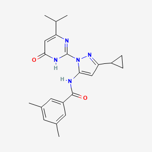 molecular formula C22H25N5O2 B2485311 N-(3-cyclopropyl-1-(4-isopropyl-6-oxo-1,6-dihydropyrimidin-2-yl)-1H-pyrazol-5-yl)-3,5-dimethylbenzamide CAS No. 1207016-70-3