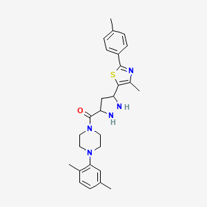molecular formula C27H29N5OS B2485319 [4-(2,5-Dimethylphenyl)piperazin-1-yl]-[5-[4-methyl-2-(4-methylphenyl)-1,3-thiazol-5-yl]pyrazolidin-3-yl]methanone CAS No. 1240261-88-4