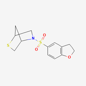 molecular formula C13H15NO3S2 B2485330 5-((2,3-Dihydrobenzofuran-5-yl)sulfonyl)-2-thia-5-azabicyclo[2.2.1]heptane CAS No. 2034292-35-6