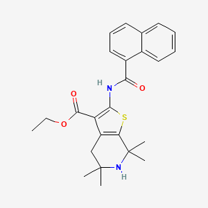 molecular formula C25H28N2O3S B2485346 ethyl 5,5,7,7-tetramethyl-2-(naphthalene-1-amido)-4H,5H,6H,7H-thieno[2,3-c]pyridine-3-carboxylate CAS No. 864860-37-7