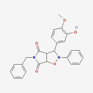 molecular formula C25H22N2O5 B2485350 5-benzyl-3-(3-hydroxy-4-methoxyphenyl)-2-phenyl-hexahydro-2H-pyrrolo[3,4-d][1,2]oxazole-4,6-dione CAS No. 473707-83-4