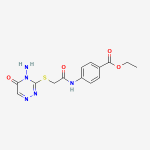molecular formula C14H15N5O4S B2485414 ethyl 4-{2-[(4-amino-5-oxo-4,5-dihydro-1,2,4-triazin-3-yl)sulfanyl]acetamido}benzoate CAS No. 869068-46-2
