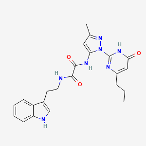 molecular formula C23H25N7O3 B2485435 N1-(2-(1H-indol-3-yl)ethyl)-N2-(3-methyl-1-(6-oxo-4-propyl-1,6-dihydropyrimidin-2-yl)-1H-pyrazol-5-yl)oxalamide CAS No. 1013888-51-1