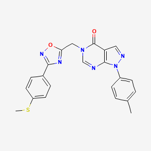molecular formula C22H18N6O2S B2485487 1-(4-methylphenyl)-5-({3-[4-(methylsulfanyl)phenyl]-1,2,4-oxadiazol-5-yl}methyl)-1H,4H,5H-pyrazolo[3,4-d]pyrimidin-4-one CAS No. 1215407-58-1
