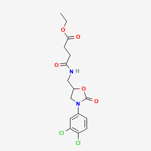molecular formula C16H18Cl2N2O5 B2485502 Ethyl 4-(((3-(3,4-dichlorophenyl)-2-oxooxazolidin-5-yl)methyl)amino)-4-oxobutanoate CAS No. 955245-01-9