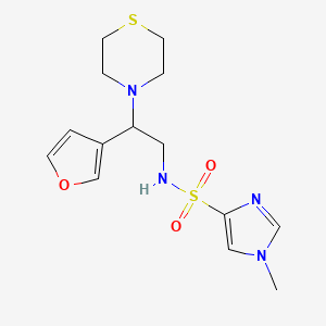 molecular formula C14H20N4O3S2 B2485503 N-(2-(furan-3-yl)-2-thiomorpholinoethyl)-1-methyl-1H-imidazole-4-sulfonamide CAS No. 2034514-44-6