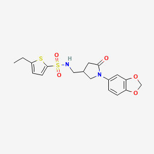 molecular formula C18H20N2O5S2 B2485518 N-{[1-(2H-1,3-benzodioxol-5-yl)-5-oxopyrrolidin-3-yl]methyl}-5-ethylthiophene-2-sulfonamide CAS No. 954609-25-7