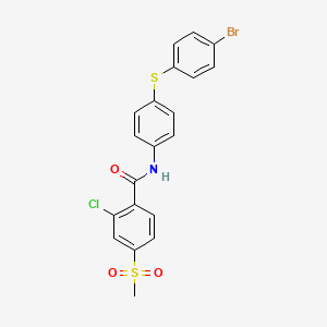 molecular formula C20H15BrClNO3S2 B2485524 N-{4-[(4-bromophenyl)sulfanyl]phenyl}-2-chloro-4-(methylsulfonyl)benzenecarboxamide CAS No. 339031-33-3
